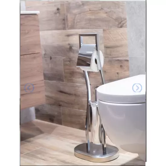 Klasyczny stojak łazienkowy na papier i szczotkę toaletową stal chromowana